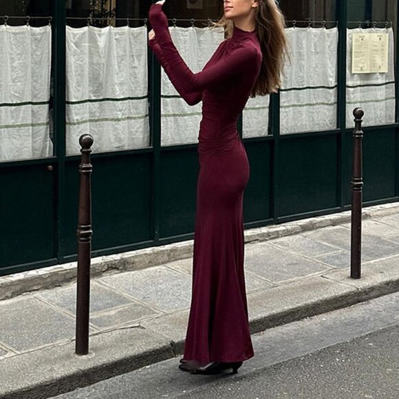 Elegant Solid Mock Neck Bodycon Dress for Women - Picture 5 of 5